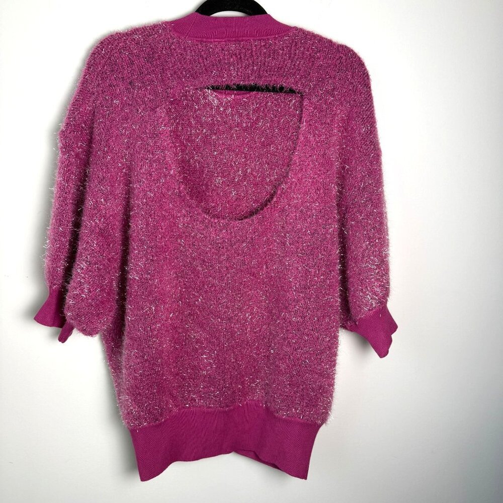 Anthropologie Maeve NWT Violetta Short Sleeve Open Back Sweater Pink Tinsel XL - Picture 7 of 12
